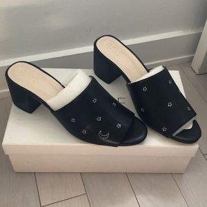 Black Star Moon Leather Slides/Mules with Heel